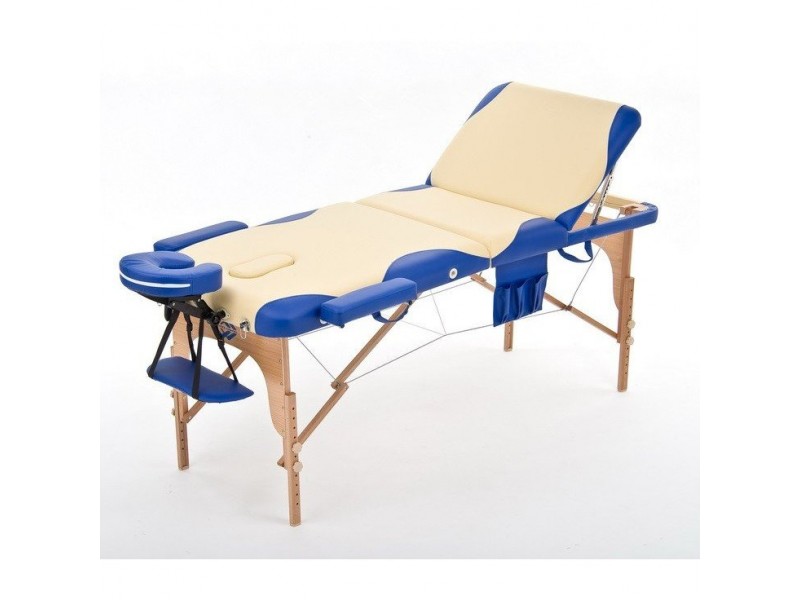 Массажный стол складной деревянный Med-Mos JF-AY01 3-х бежевый с синей волной МСТ-103Л (PW3.20.12A)