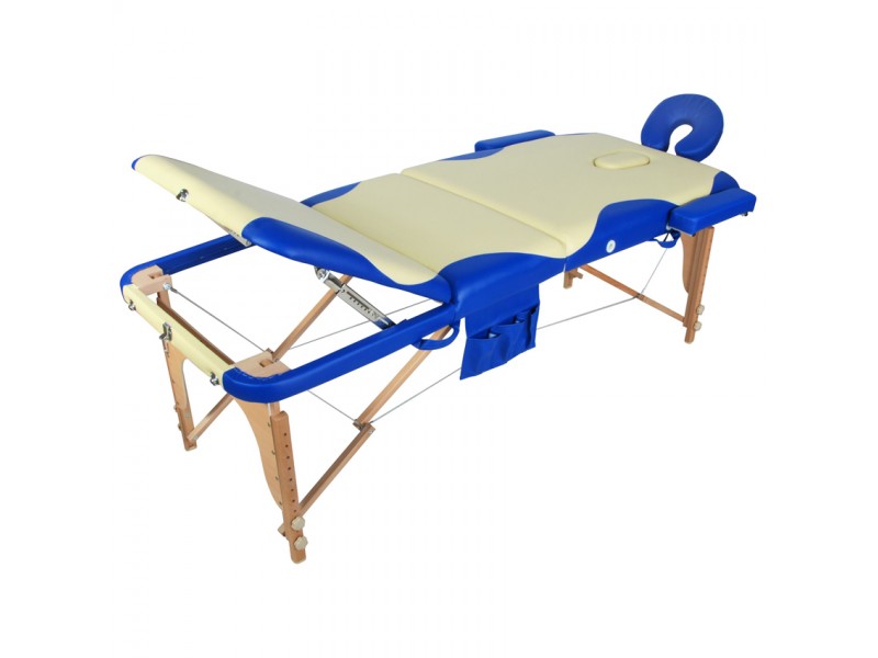 Массажный стол складной деревянный Med-Mos JF-AY01 3-х бежевый с синей волной МСТ-103Л (PW3.20.12A)