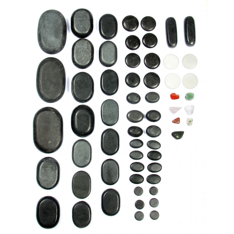 Набор массажных камней из базальта в коробке из бамбука (60 шт.) Med-Mos НК-3Б