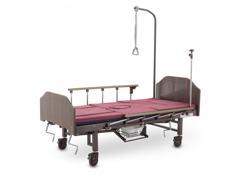 Кровать механическая Med-Mos YG-5 (ММ-5124Н-01) ЛДСП с боковым переворачиванием, туалетным устройством и функцией «кардиокресло»  с противопролежневым матрасом в комплекте