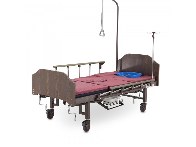 Кровать механическая Med-Mos YG-5 (ММ-5124Н-01) ЛДСП с боковым переворачиванием, туалетным устройством и функцией «кардиокресло»  с противопролежневым матрасом в комплекте