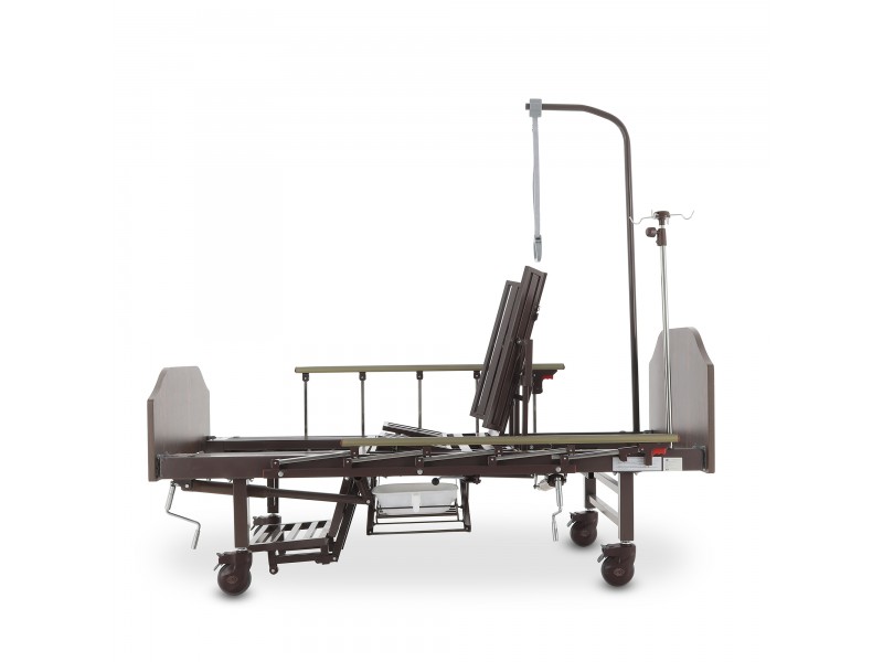 Кровать механическая Med-Mos YG-5 (ММ-5124Н-01) ЛДСП с боковым переворачиванием, туалетным устройством и функцией «кардиокресло»  с противопролежневым матрасом в комплекте
