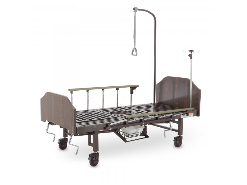 Кровать механическая Med-Mos YG-5 (ММ-5124Н-01) ЛДСП с боковым переворачиванием, туалетным устройством и функцией «кардиокресло»  с противопролежневым матрасом в комплекте