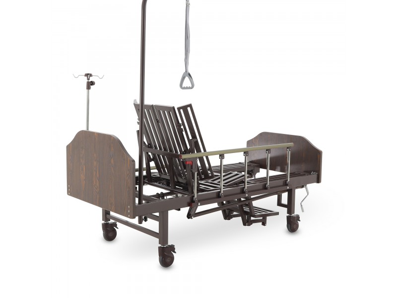 Кровать механическая Med-Mos YG-5 (ММ-5124Н-01) ЛДСП с боковым переворачиванием, туалетным устройством и функцией «кардиокресло»  с противопролежневым матрасом в комплекте