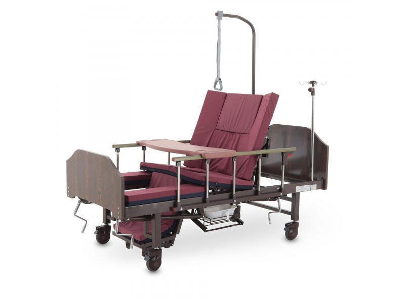 Кровать механическая Med-Mos YG-5 (ММ-5124Н-01) ЛДСП с боковым переворачиванием, туалетным устройством и функцией «кардиокресло»  с противопролежневым матрасом в комплекте
