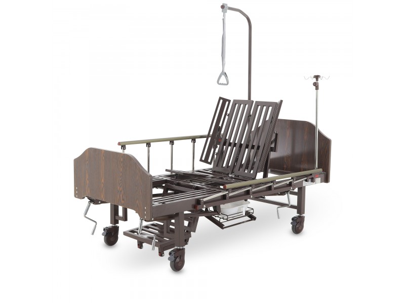 Кровать механическая Med-Mos YG-5 (ММ-5124Н-01) ЛДСП с боковым переворачиванием, туалетным устройством и функцией «кардиокресло»  с противопролежневым матрасом в комплекте