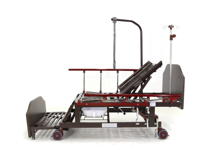 Кровать механическая Med-Mos E-45A  (ММ-5124Н-10) с боковым переворачиванием, туалетным устройством  и функцией «кардиокресло»