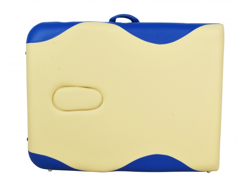 Массажный стол складной алюминиевый Med-Mos  JFAL01A 2-х секционный бежевый с синей волной  МСТ-002Л  (PA2.20.12A)