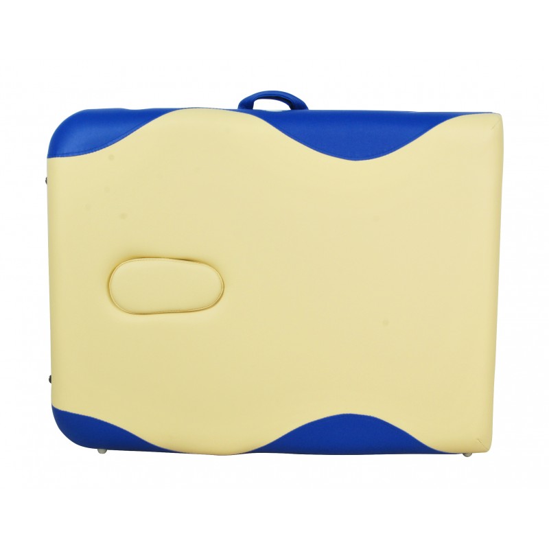 Массажный стол складной алюминиевый Med-Mos  JFAL01A 2-х секционный бежевый с синей волной  МСТ-002Л  (PA2.20.12A)