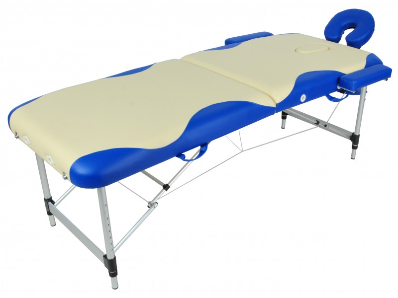 Массажный стол складной алюминиевый Med-Mos  JFAL01A 2-х секционный бежевый с синей волной  МСТ-002Л  (PA2.20.12A)