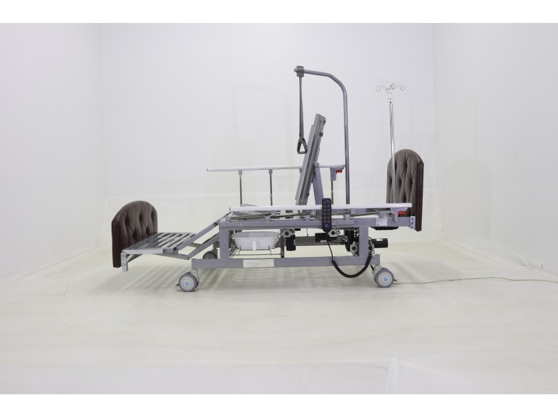 Кровать электрическая Med-Mos DB-11А (МЕ-5228Н-00)  темный премиум с боковым переворачиванием, туалетным устройством и функцией «кардиокресло»