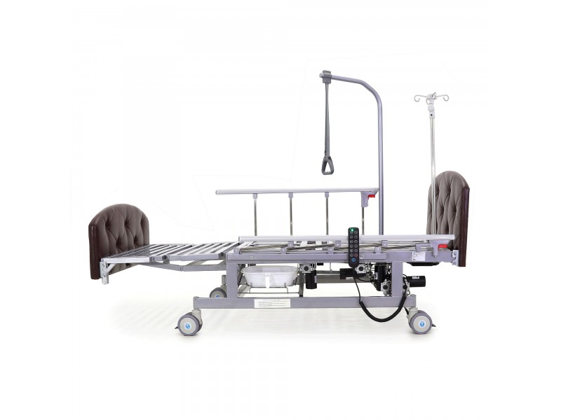 Кровать электрическая Med-Mos DB-11А (МЕ-5228Н-00)  темный премиум с боковым переворачиванием, туалетным устройством и функцией «кардиокресло»