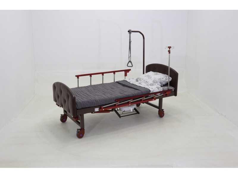 Кровать механическая Med-Mos YG-6 (MM-2124Н-11) ,темный премиум с туалетным устройством и функцией «кардиокресло»