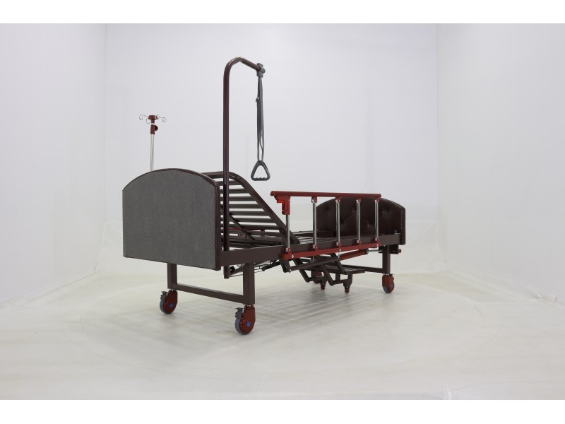 Кровать механическая Med-Mos YG-6 (MM-2124Н-11) ,темный премиум с туалетным устройством и функцией «кардиокресло»