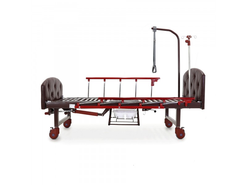 Кровать механическая Med-Mos YG-6 (MM-2124Н-11) ,темный премиум с туалетным устройством и функцией «кардиокресло»
