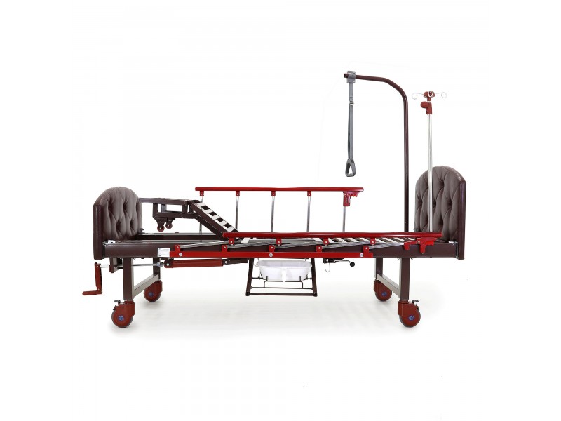 Кровать механическая Med-Mos YG-6 (MM-2124Н-11) ,темный премиум с туалетным устройством и функцией «кардиокресло»