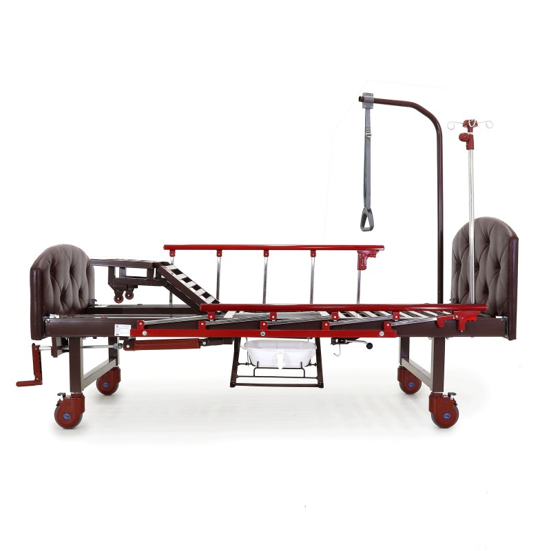 Кровать механическая Med-Mos YG-6 (MM-2124Н-11) ,темный премиум с туалетным устройством и функцией «кардиокресло»